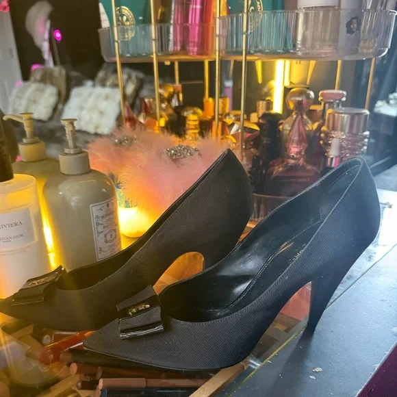 Yves Saint Laurent Black Heels with Gold Accents